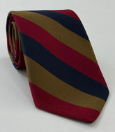 Royal Scots Stripe Silk Tie RGT-11 Dark Red & Camel on Dark Navy Blue